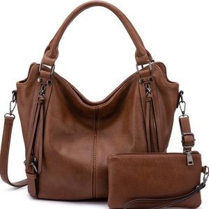 Tote 2 piece Travel Bag PU Leather‎ Wallet & Shoulder Bag Fashion Hobo Purse